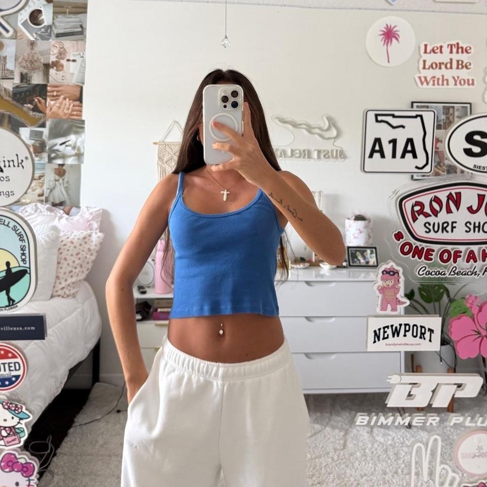 Brandy Melville Electric Blue Cropped Ribbed Tank Top XS S